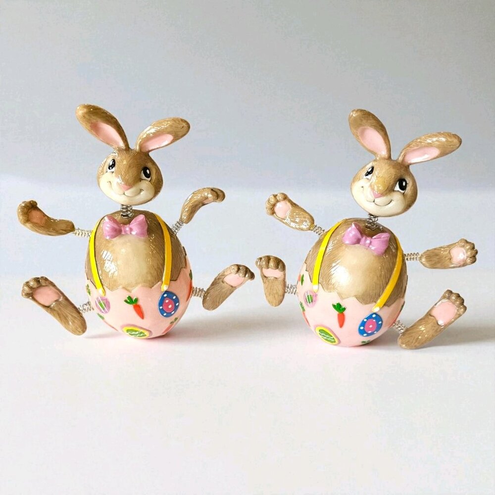 VTG Fitz And Floyd Easter Jiggling Bunny Rabbits Figurines Bubbleheads 2004‎
